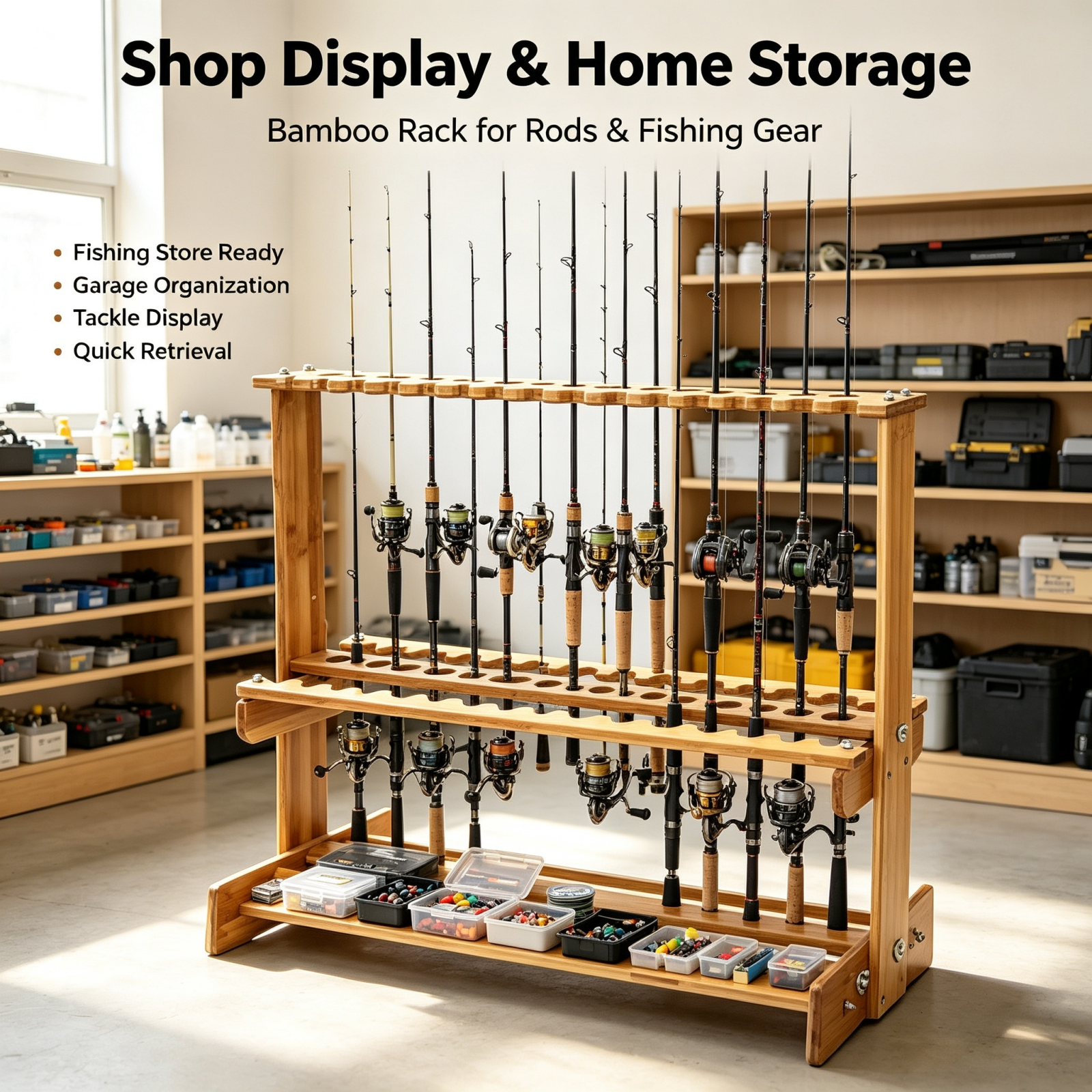 Fishing Rod Rack - Espositore verticale in bambù per canne